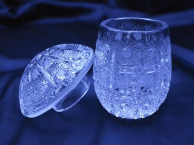 Krištálová brúsená dóza hríb 11 cm s viečkom