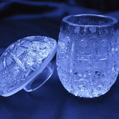Krištálová brúsená dóza hríb 11 cm s viečkom