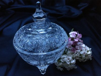 Krištálová brúsená dóza 14 cm s viečkom