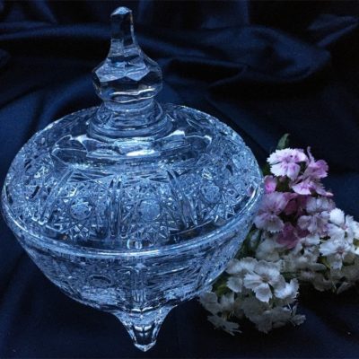 Krištálová brúsená dóza 14 cm s viečkom
