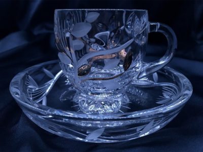 Krištálové brúsené šálky 150 ml ručná maľba zlatom set 6 kusov