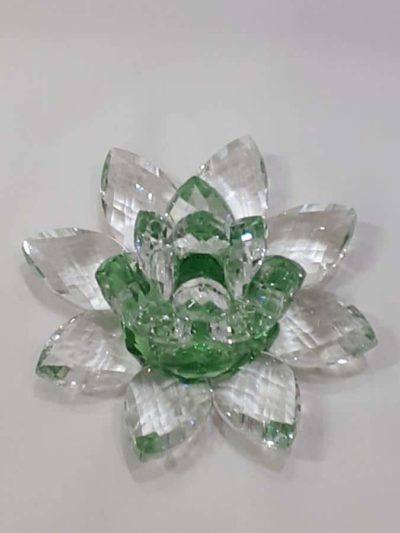 Krištálový brúsený lotosový kvet zelený 11 cm