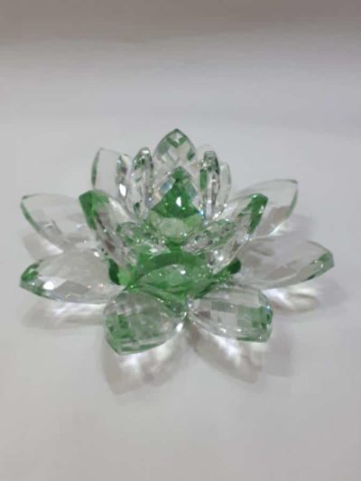 Krištálový brúsený lotosový kvet zelený 11 cm