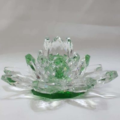 Krištálový brúsený lotosový kvet zelený 11 cm