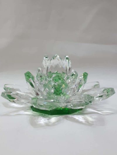 Krištálový brúsený lotosový kvet zelený 11 cm