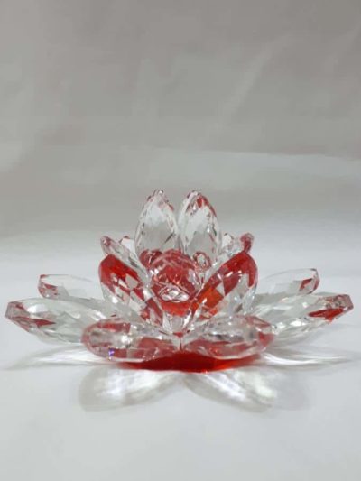 Krištálový brúsený lotosový kvet červený 11 cm