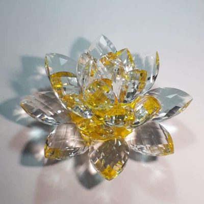 Krištálový brúsený lotosový kvet žltý 15 cm