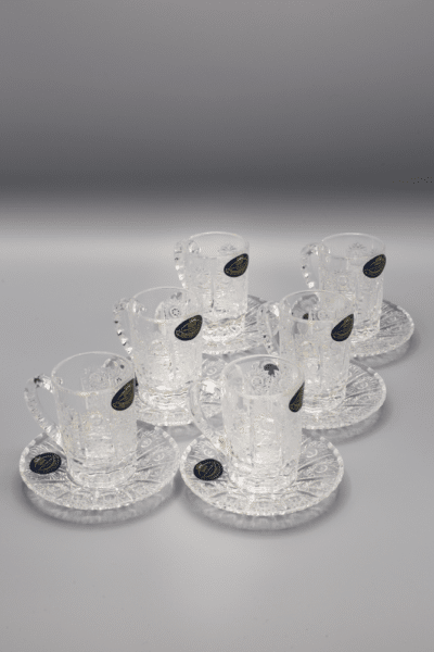 Crystal cut cups and saucers for coffee ÚSVIT 65 ml set of 6 pieces - Image 3